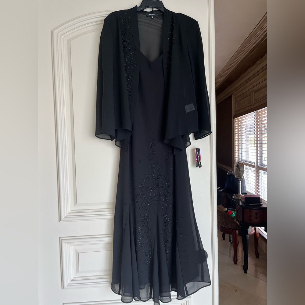 Black cocktail dress with matching sheer jacket black rhinestone detail on both